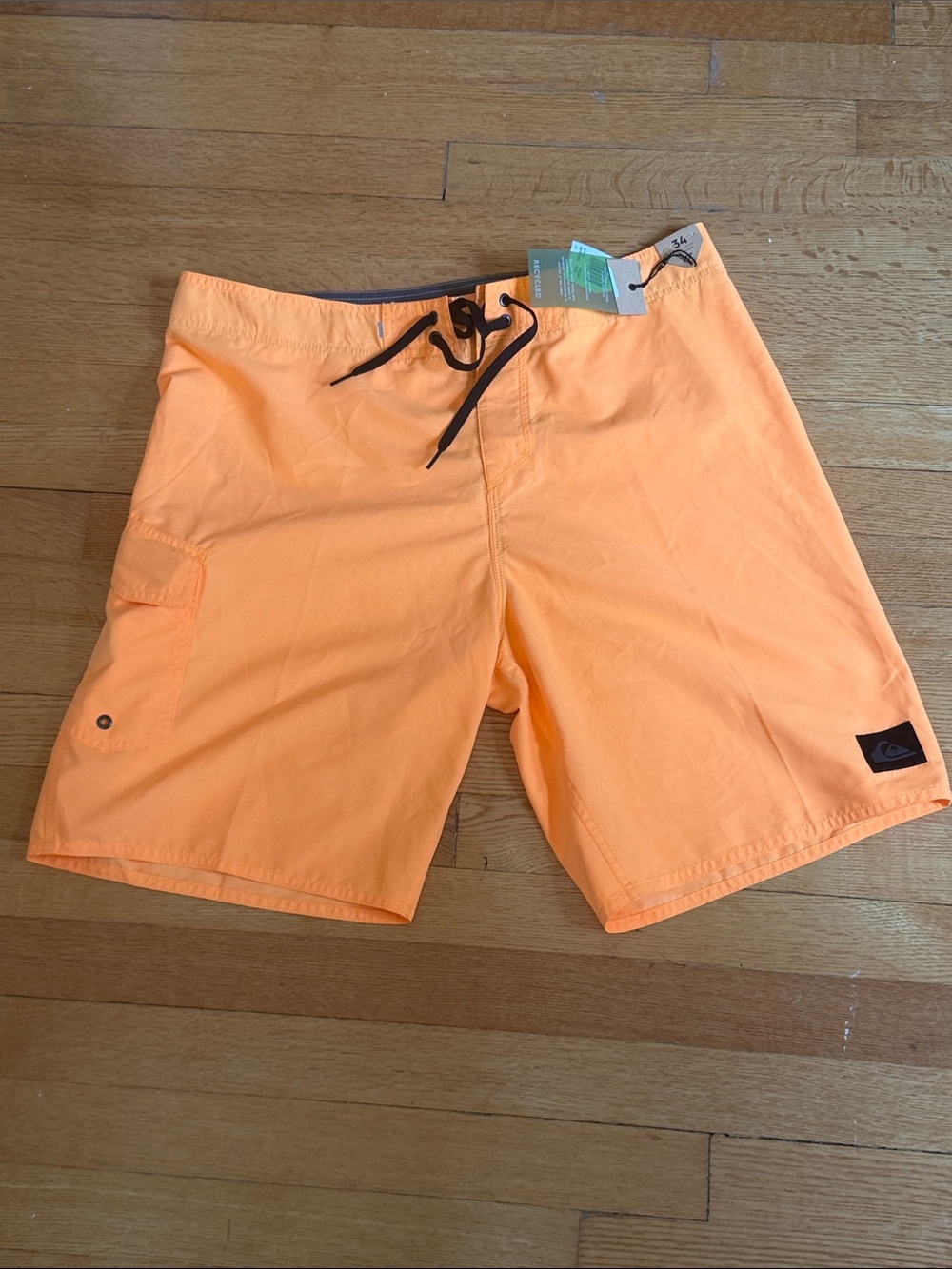 Quiksilver Men’s Neon Orange Boardshorts with Black Drawstring 34 inch waist